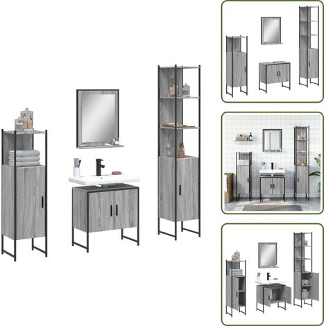 Armario de baño con espejo - vidaXL Set de armario de baño 4 pzas madera contrachapada gris sonoma - Armario de baño madera