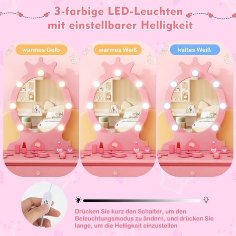 Tocador infantil con iluminacion tocador 2 en 1 princesa con espejo extraible rosa