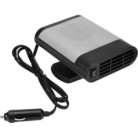 Termoventilatore per auto, sbrinatore elettrico portatile per parabrezza da 12 V, nero e grigio.