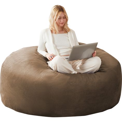 Puf pera para adulto 120 x 120 x 60 cm plegable, sillón de lectura lavable color café OKWISH (1/5)