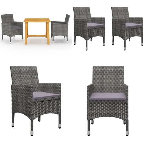 Set Mobili da Pranzo per Giardino 3 pz Grigio - Tavolo da pranzo da esterno - Sedie da giardino