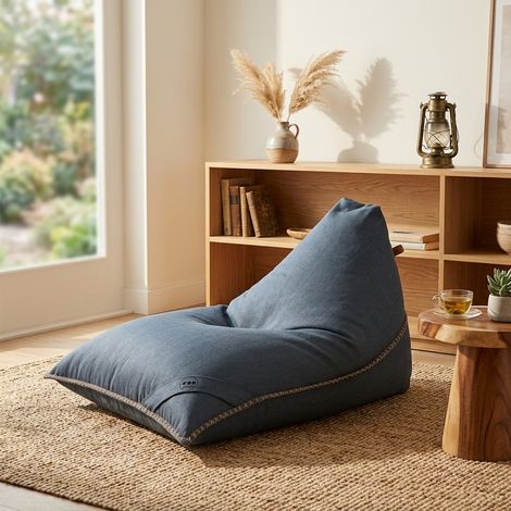 Soo Santaï Set Lazy Bro Indoor poltrona a pera + polistirolo 140 x 120 x 90cm sfoderabile, con maniglie, Blue jeans (1/5)