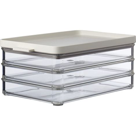 Boîte Conservation Jambon à 3 couches - Boîte Rangement Frigo avec Couvercle - Rangement Frigo Charcuterie - Récipient pour l'organisation de la Cuisine - 3 x 500 ml - Nordic white (1/5)