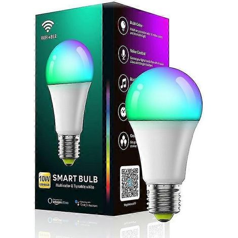 Maison connectée, commande vocale, ampoule E27, décoration intérieure, ampoule à couleurs changeantes, ampoule Wi-Fi, ampoule Bluetooth, ampoule, Google Life, ampoule intelligente (1/5)