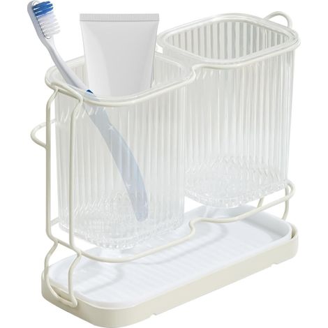 holder with removable 2 slot storage tray toothbrush holder