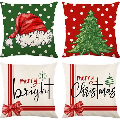 Housses de coussin de Noël, ensemble de 4 housses décoratives de fêtes d'hiver pour canapé, accessoires de décoration de Noël et d'intérieur (1/5)