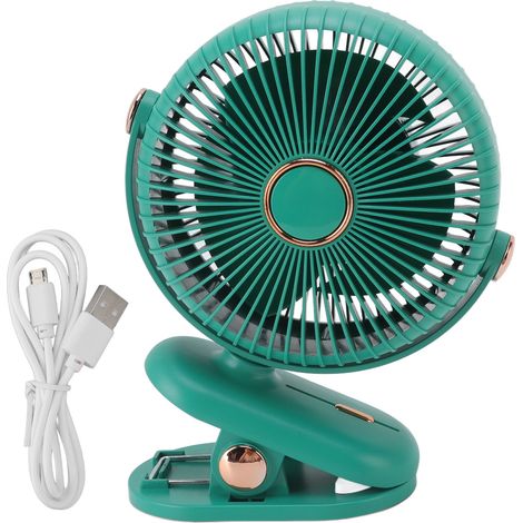 Ventilateur de bureau à pince, 3 vitesses, design sécurisé, compact et portable pour chambre, bureau ou poussette, vert (1/5)