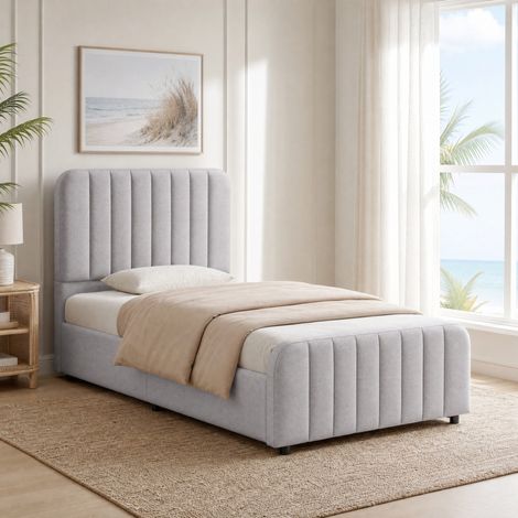 Cama infantil 90 x 200 cm con somier, cabecero capitoné y almacenaje hidráulico, gris (1/5)