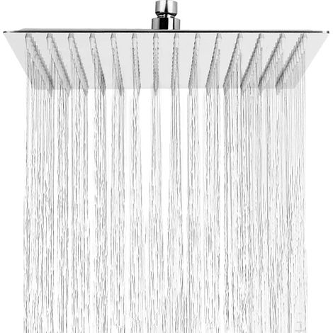 Pommeau de douche anticalcaire, pommeau de douche effet pluie à économie d'eau avec buse en acier inoxydable, finition chromée polie (miroir), carré, 30 cm (12 pouces), (1/4)
