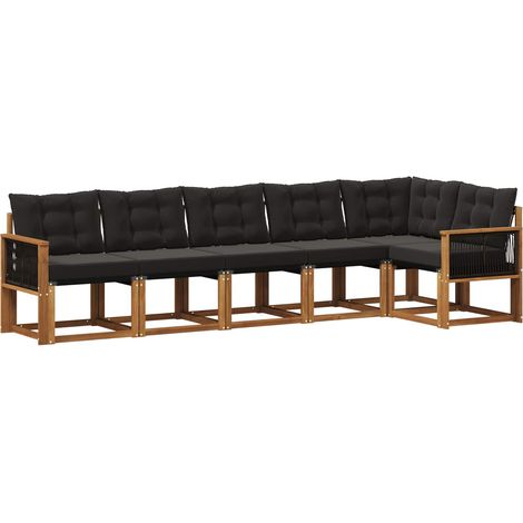 Outdoor Sofa Set with Cushion 6 pcs Natural and Black vidaXL