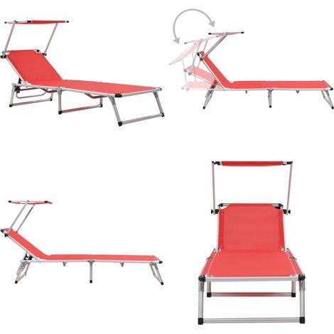 Sonnenliege Klappbar mit Sonnenschutz Alu und Textilene Rot - Sonnenliege - Gartenliege - Klappliege - Alu-Liege - Textilene Liege - Home & Living (1/5)