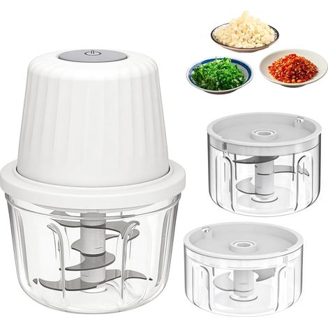 Mini Hachoir Electrique,350ML+250ML+100ML Hachoir Electrique Rechargeable USB,Trois Tasses,Coupe-Légumes Electrique Sans Fil,Hachoir A Ail Electrique Pour Ail,Viande,Légumes,Fruits (1/5)