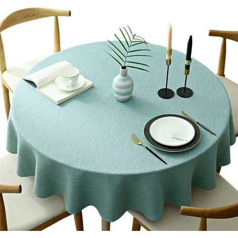 Nappe ronde Aqua 180 cm en coton lin, facile d'entretien, pour salle à manger