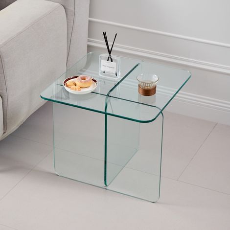 CHICFURN Tavolino 45x45x41 cm in vetro temperato grigio, per soggiorno ed esterno (1/5)