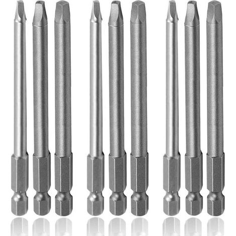 9-teiliges 100-mm-Sechskantschaft-Magnet-Vierkant-Schraubendreher-Bit-Set, 6,35-mm-Sechskantschaft-Schraubendreher-Bit-Set SQ1 SQ2 SQ3 für elektrische Handschraubendreher-Werkzeuge