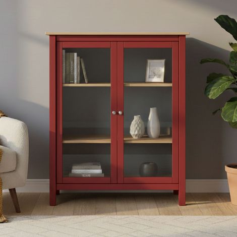 Vitrine 2 portes 90x40x110 cm bordeaux et chêne - ZRATA