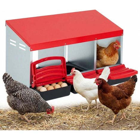 LUNSY - Pondoir Poule Métal 3 Compartiments Récupération Œufs Fixation Murale ou sur Pied 35x47x81 cm (1/5)