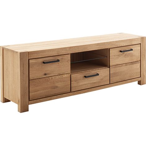 Meuble tv avec 2 portes 1 tiroir et niche de rangement coloris chêne naturel - Longueur 192 × Profondeur 50 × Hauteur 65 cm (1/5)