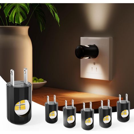 Lot de 6 veilleuses LED à brancher au mur, lumière blanche douce 3000K, détecteur crépusculaire, pour enfants, cuisine, couloir, salle de bain, chambre, non dimmable