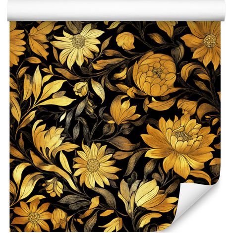 Papier peint Ocre d'hibiscus doré, Ocre de montagne pour salon et chambre 50x1000 cm (1/5)