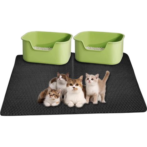 Tapis de litière pour chat 55 x 75cm, tapis de piégeage extra large double couche imperméable facile à nettoyer, accessoires pour chat (noir) (1/5)