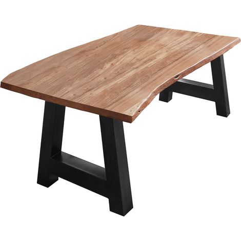 Esstisch Baumkante massiv Akazie Natur 120 x 80 A-Gestell schwarz ATHEN (1/5)