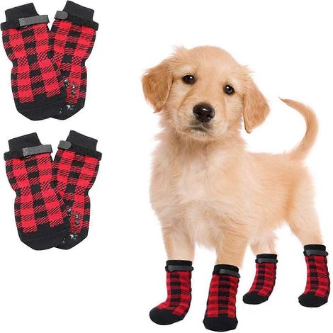 (Taille S) Lot de 4 chaussettes rouges pour pattes d'animaux (1/3)