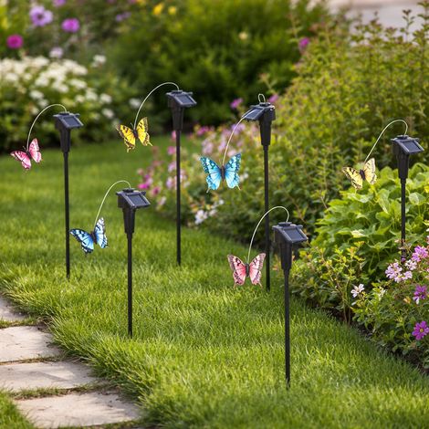 Solar Schmetterling Stecker fliegend Rotation Flugsimulation Motorantrieb Erdspieß Garten Deko, Kunststoff, Schalter, H 60 cm, 6er Set (1/5)