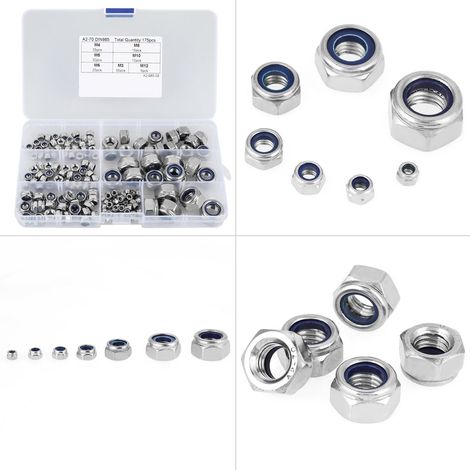 Kit assorti de 175 écrous hexagonaux en acier inoxydable M3, M4, M5, M6, M8, M10 et M12 (1/5)