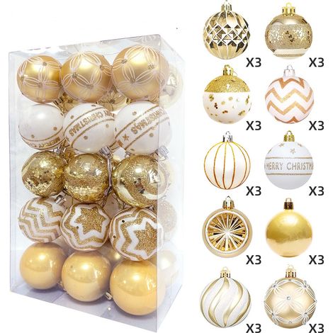 Décorations d'arbre de Noël, Fleurs de Noël, Cime d'arbre pour Sapin de Noël 30 Boules Or (1/5)
