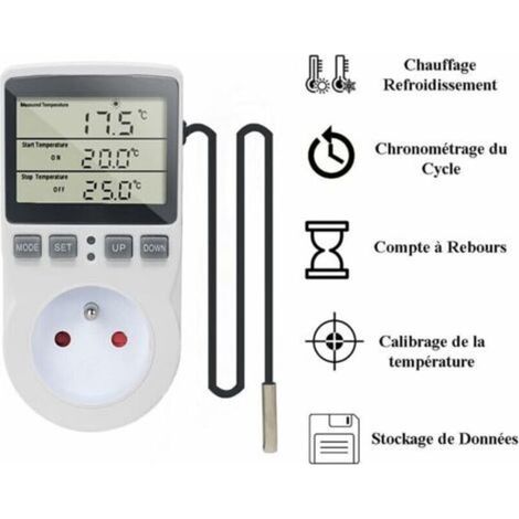 Thermostat intelligent avec contrôle de température précis, minuterie programmable et prise française standard (230 V, type E) (1/4)