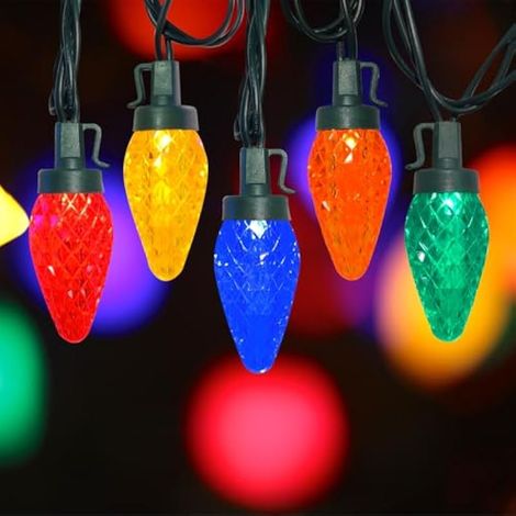Guirlande lumineuse de Noël C9 LED d'extérieur - 7,6 m - 25 LED multicolores - À brancher - Lumière de Noël vintage pour jardin, camping, fête, arbre de Noël, mariage, décoration de Noël (1/5)