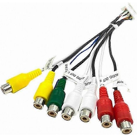 Câble AV RCA 7 ports avec adaptateur faisceau 20 broches pour autoradio Android, connexion vidéo auxiliaire, compatible systèmes stéréo de voiture, kit de câblage multimédia. (1/5)
