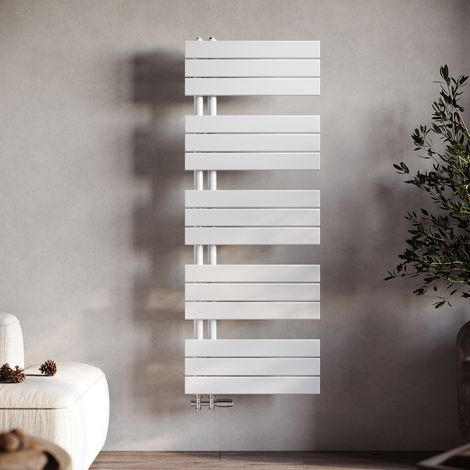Sonni – Radiateur sèche-serviettes eau chaude 1314x500mm – Puissance 555W – Design plat vertical – Raccordement central pour salle de bains (1/4)