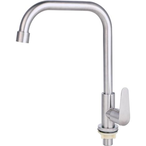 Küchenarmatur - Kaltwasserhahn, Edelstahl 304, 360° schwenkbar, mit Einhebelmischer, ideal für Spüle, Küche oder Waschküche (geeignet für Öffnungen von 2,1-4,0 cm) (1/5)