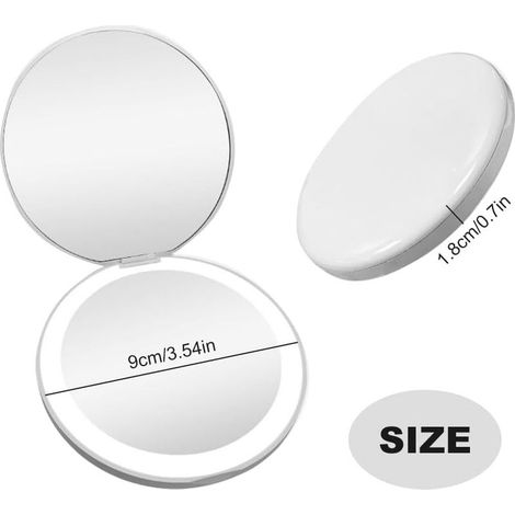 Specchietto tascabile con luce LED, ingrandimento 1x/10x, specchio flessibile per il trucco con luce LED a illuminazione naturale, specchio da viaggio per il trucco (bianco - 9x9 cm) (1/4)