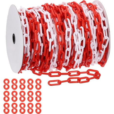 Chaîne plastique rouge/blanc, 164 pieds 8mm Chaîne barrière sécurité plastique longue pour le contrôle foule, portail, décoration chantier construction (1/5)