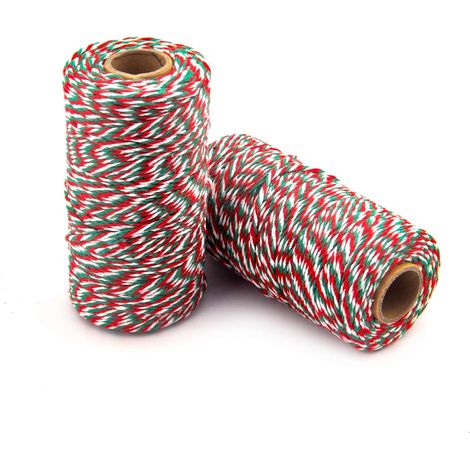 Ficelle rouge, verte et blanche, 200 m, corde d'emballage résistante, idéale pour les rubans, la décoration, l'emballage de gâteaux et de pâtisseries, les loisirs créatifs, l'emballage cadeau et les t (1/5)