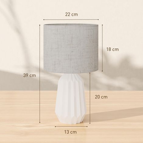Lampe de table style rétro avec pied en céramique et abat-jour en lin pour chambre, 40 W, blanc et beige (1/5)