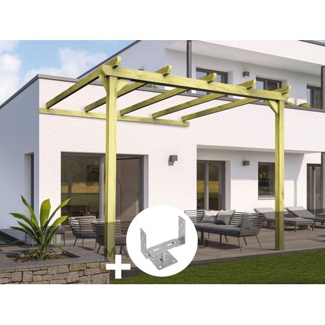 Pergola adossée en bois massif Saint-Denis 420 x 300 cm + 2 supports surélevés - Maderland (1/3)