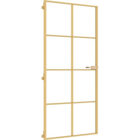 vidaXL Puerta de interior dorada vidrio templado y aluminio 93x201,5cm (1/2)