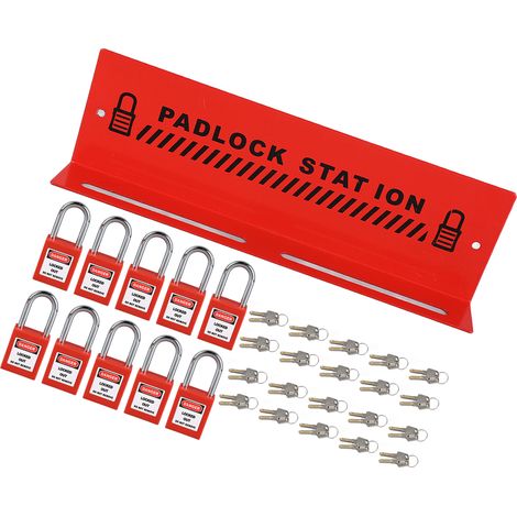Sicherheitsschlossstation, roter Stahl-Vorhängeschloss-Verwaltungsständer mit 10 Schlüsselschlössern für industrielle Abschaltungen (1/5)
