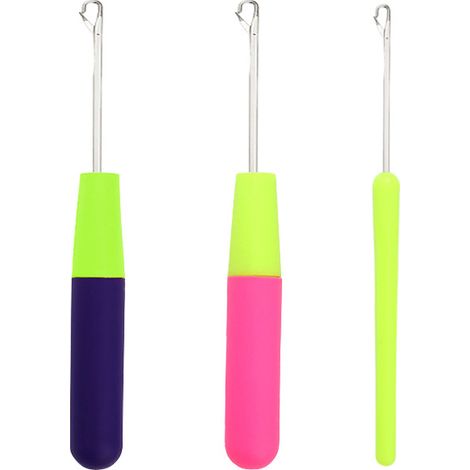 Aiguilles à crochet à poignée, lot de 3 crochets à loquet en plastique pour tresses, dreadlocks et extensions de cheveux (rose, violet, vert) (1/5)