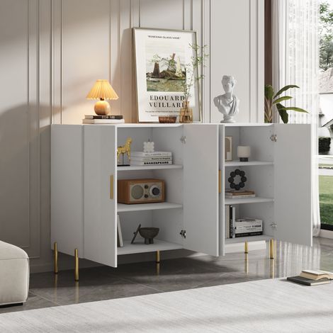 Buffet moderne, 4 portes, meuble de rangement de salon, 160x35x100cm, blanc (1/5)