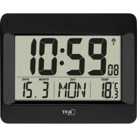 TFA Dostmann 60.4519.01 Funk-Wanduhr, 215 mm x 26 mm x 160 mm, schwarz, großes Display (1/4)
