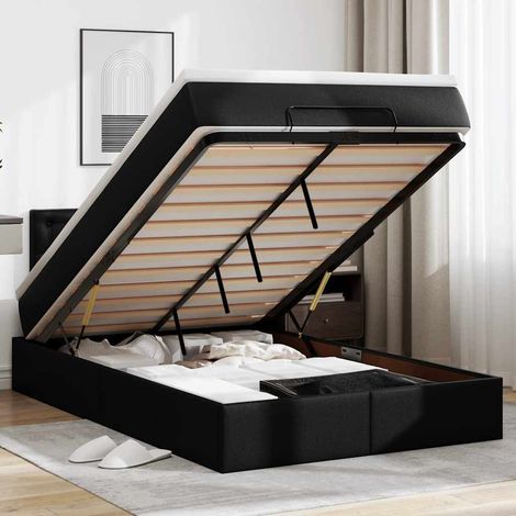 Ottoman-Bett mit Matratzen & LEDs Schwarz 120x190cm Kunstleder vidaXL (1/5)