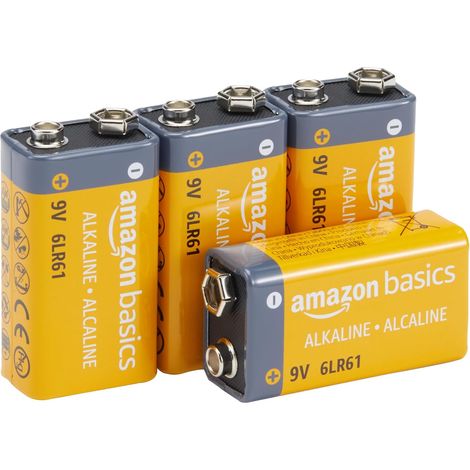 Lot de 4 piles alcalines 9 V, 9V/6LR61, durée de conservation de 5 ans, pour détecteur de fumée/CO, électroniques et audio (1/5)