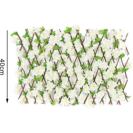 Clôture Bois Déroulante Privacy Screen Artificielle Fleurs Vertes Vignes Retractable Jardin Décor Escaliers Murailles 40cm Expandable Fence - (Jardin & Décoration, Bois Nylon Fleurs Artificielles, Exp (1/5)