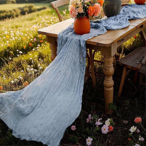 Nappe en gaze grise et bleue de 3 mètres (10 pieds), 1 pièce nappe en gaze bleue de 3 mètres (120 pouces), aspect poussiéreux. (1/4)