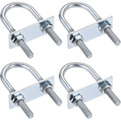 Lot de 4 boulons en U ronds, 31 mm de largeur intérieure, 90 mm de longueur, acier M8, avec écrou et plaque (1/4)